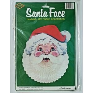 1982 Beistle Santa Face Art Tissue Hanging Decoration New